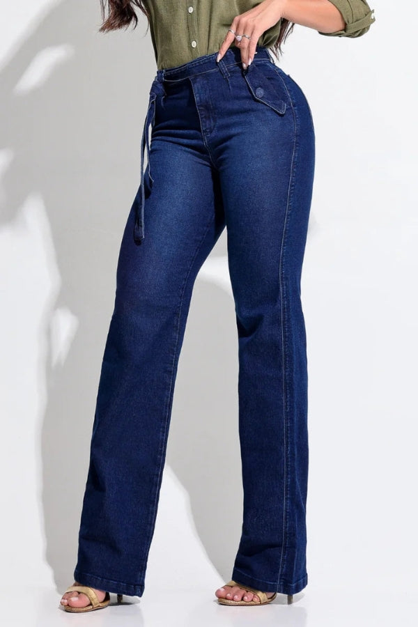 Calça Jeans Wide Leg Modeladora com Cinto