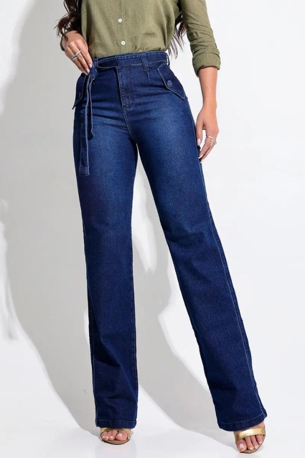 Calça Jeans Wide Leg Modeladora com Cinto