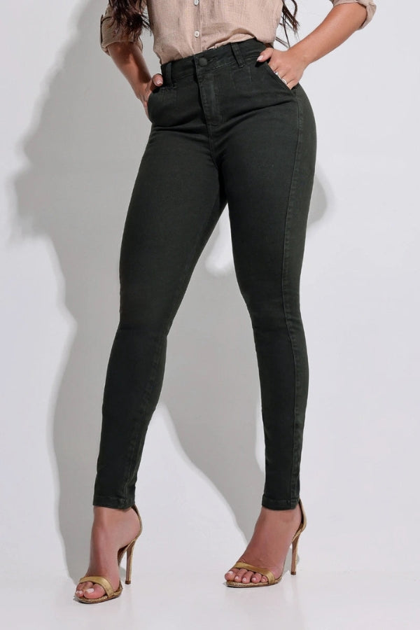 Calça Jeans Modeladora Verde Que Não Desbota Magnífica