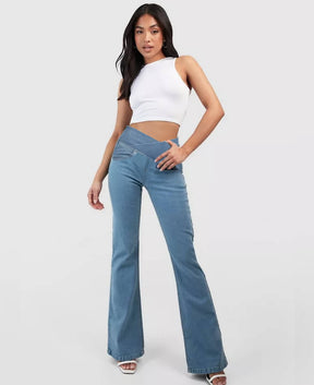 Calça Jeans de Cintura Alta Cruzada [COMPRE 1 LEVE 2]