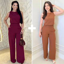 Kit 2 Conjunto Alfaiataria Feminino Calça Pantalona Blusa Regata Social Elegante